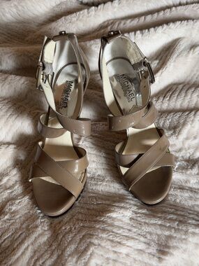Michael Kors Taupe Patent Leather Strappy Sandals